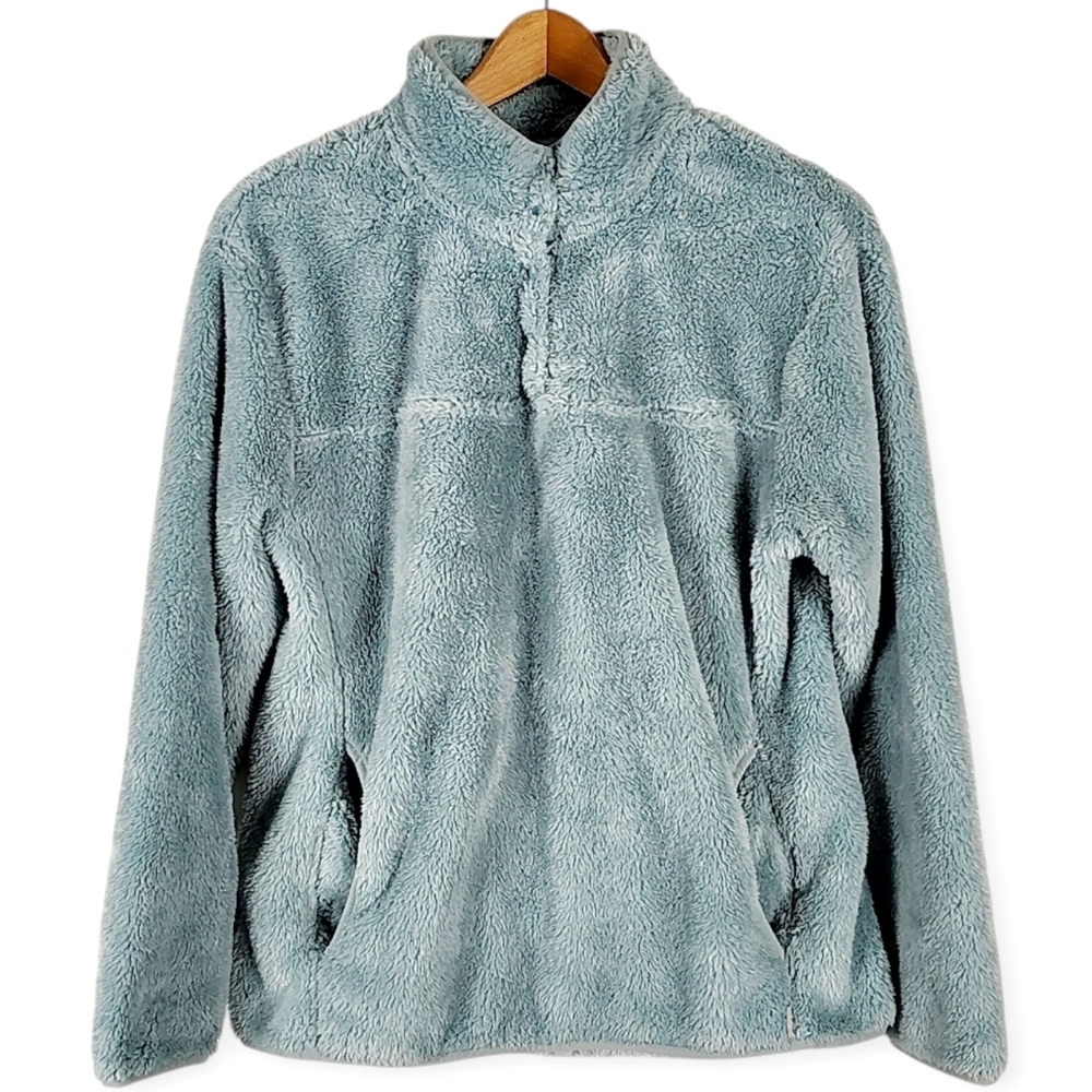 Women's Pullover Size Large Teal Fuzzy Plush Fleece Sweatshirt